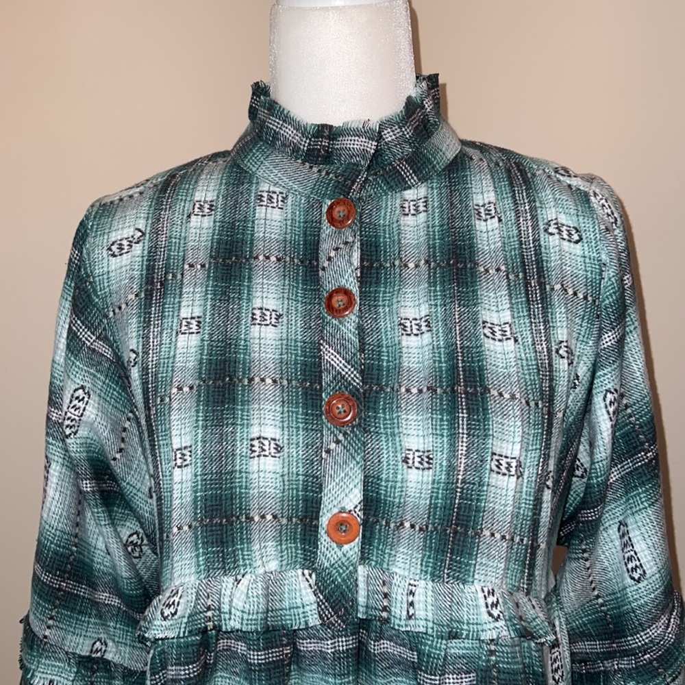 Free People Redwood Flannel Mini Dress Green - Picture 6 of 16